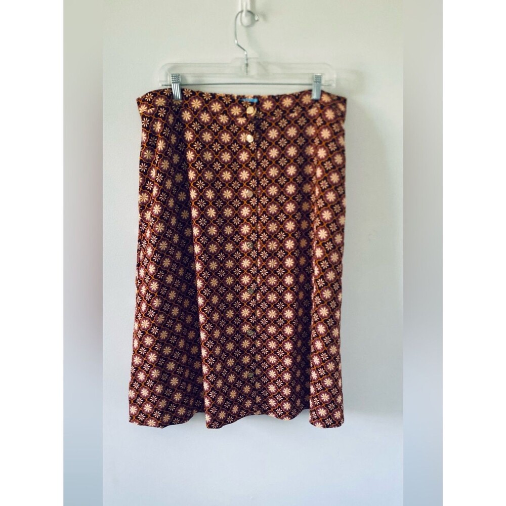Draper James Burgundy and Cream Floral Patterned A-Line Skirt XL